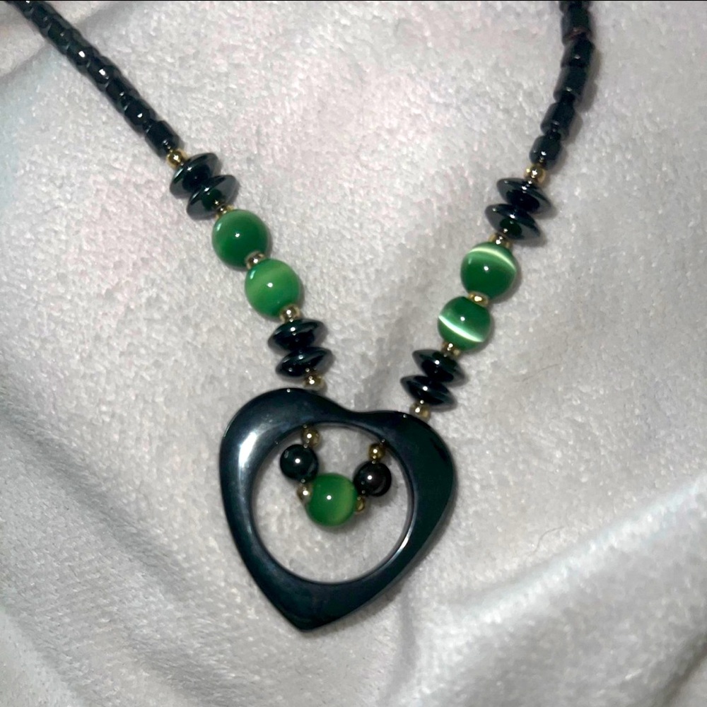 Vintage Hematite Open Heart Necklace